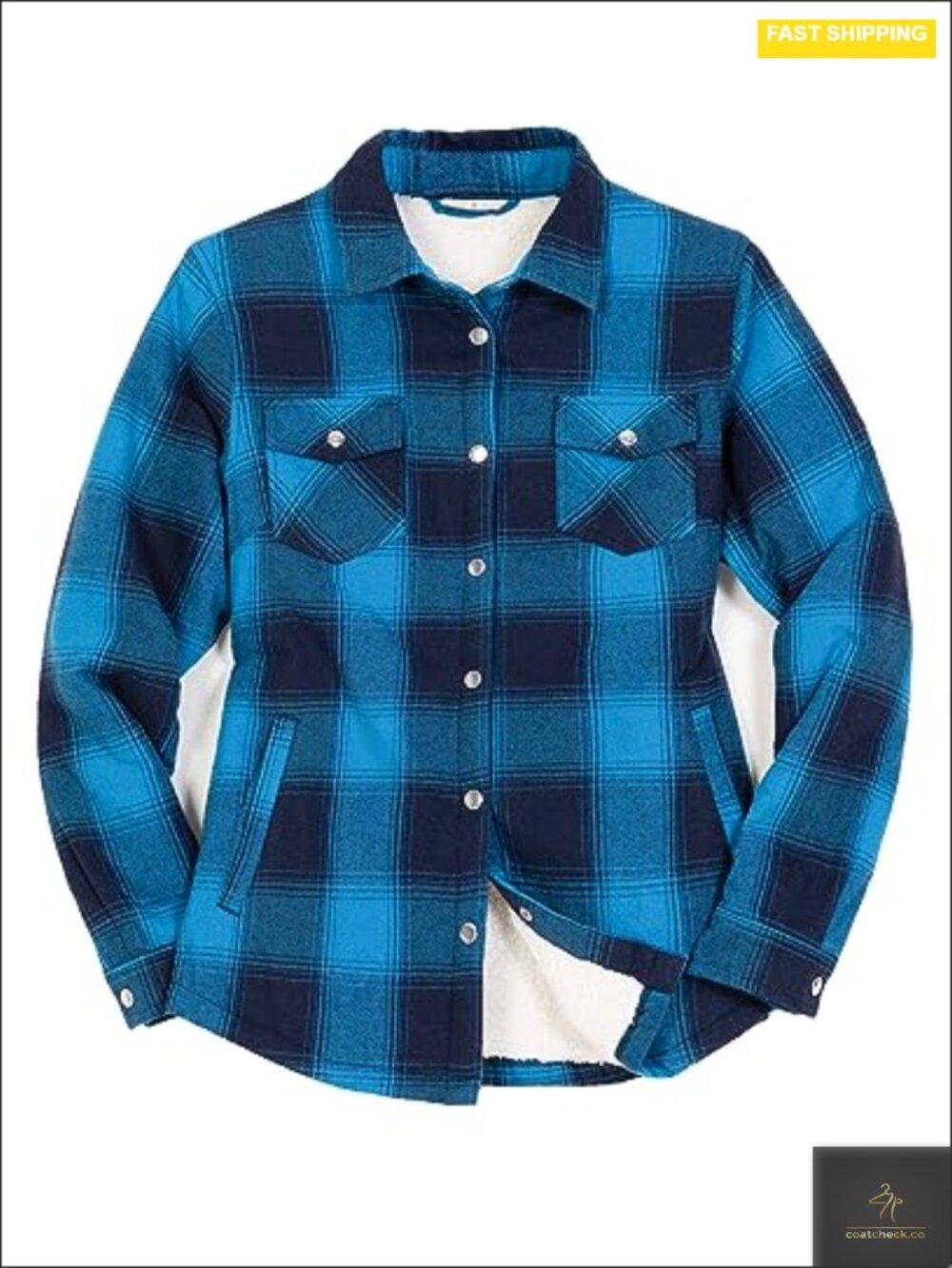 Sherpa Lined Flannel Plaid Jacket Shacket Snap Button Down 4 Pockets